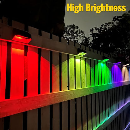 Brighter Solar Fence Lights 4 Pack, RGB 8 Colors, Dusk to Dawn Deck Light, Fence Solar Lights Outdoor IP65 Waterproof, Solar Outdoor Lights for Backyard/Railing/Wall/Step/Patio(Black)