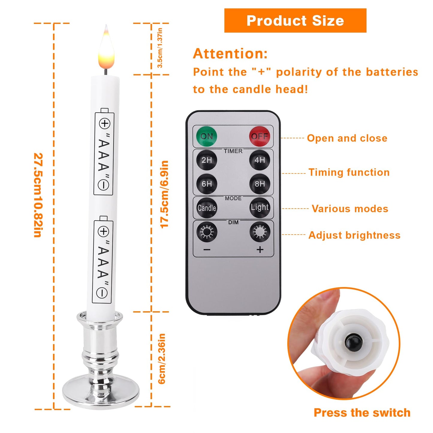 Bociks Flameless Window Candles with Remote Timer 10 PCS Battery Operated LED Flickering Taper Candle Lights with Removable Sliver Candle Holders Best Gift for Xmas Wedding Home Dinner Décor