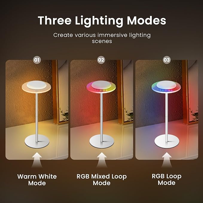 LOFTEK Cordless Table Lamps Set of 2, Rechargeable Table Lamp, Up to 55 Hrs Ultra-Long Battery Life, Eye-Friendly, Touch Dimming, Portable Wireless Ambient Lighting (White, 1 Pack)