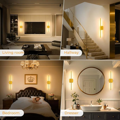 10000mAh Battery Operated Wall Sconce Detachable, Wireless Wall Lamp 3000-6500K Dimmable, Modern Rechargeable Wall Light for Bedroom, Living Room, 28.3" Gold (1 Pack)