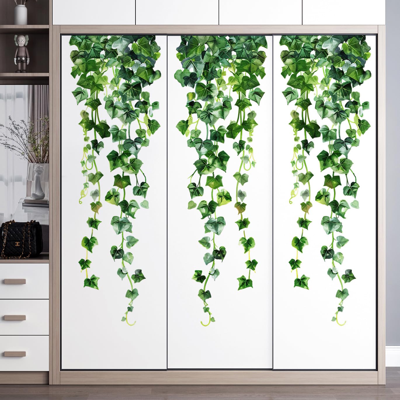 DTLIFEK Green Plants Leaves Wall Decals Hanging Vine Wall Stickers Fresh Green Leaf Wall Art Removable Nature Botanical Vine Branches Leaves Murals for Kids Bedroom TV Background Home Decor 91