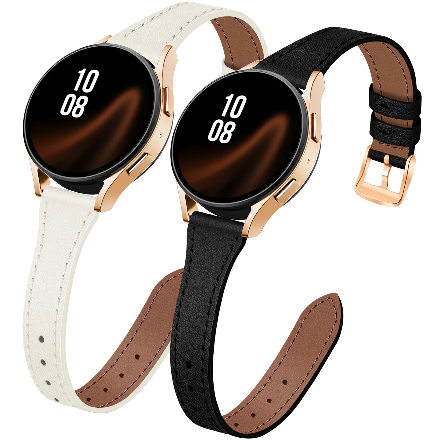 JR.DM 2 Pack Slim Leather Bands Women Compatible with Samsung Galaxy Watch 7/6/5/4/Active 2/4 Classic/6 Classic/5 Pro/FE 40mm 42mm 43mm 44mm 45mm 46mm 47mm, Top Leather Soft Watch Thin Straps，20mm