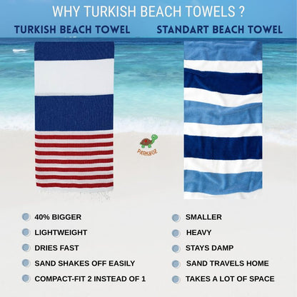 2 Pack The Turkish Beach Towel 40x72 Inches, Oversized 100% Cotton Sand Free Lightweight Absorbent Quick-Dry Beach Blanket, Extra Large Turkish Bath Towels for Travel and Pool, Yoga