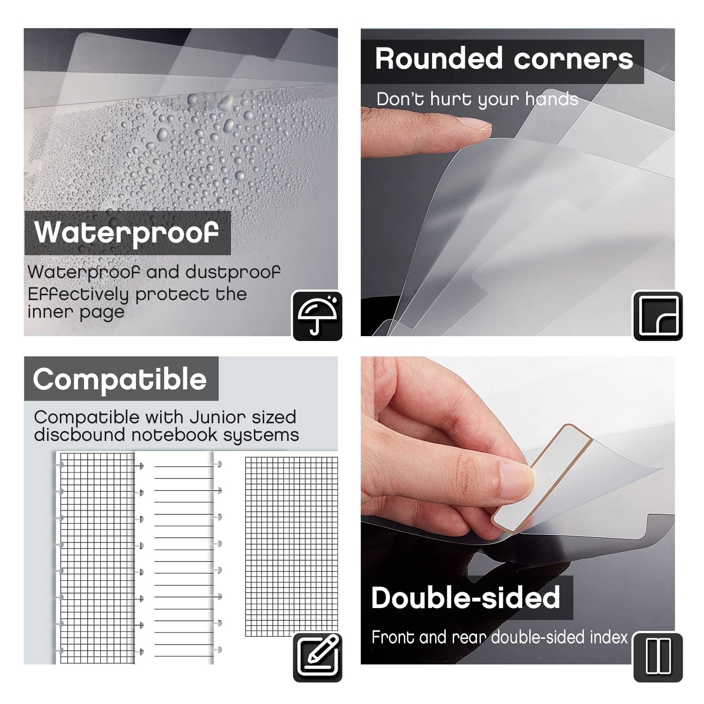 15 Sheets Junior Poly Tab Dividers for Discbound Notebooks Disc Bound Planner Supplies Dividers Tab Binder Index Notebook Accessories for Semi Transparent(White)