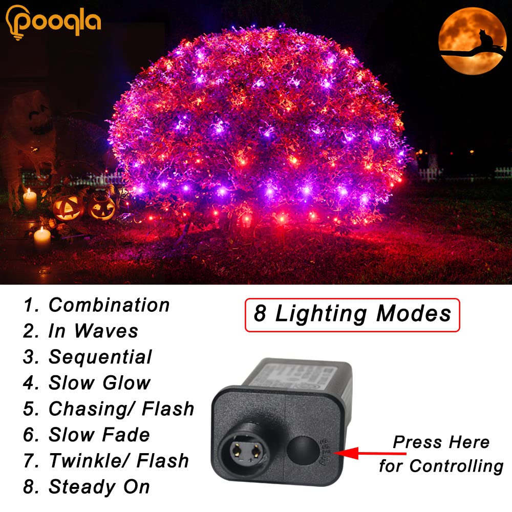 Halloween Net Lights Outdoor Decoration, 14.8x4.9 ft 300LED Orange Purple Halloween Lights 8 Modes Connectable Twinkle Fairy Mesh Light for Bushes Tree Party Yard Garden Decoration