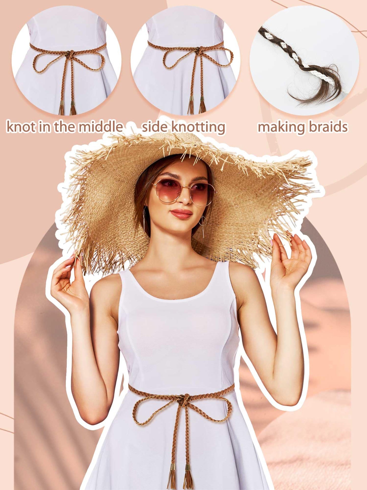 SATINIOR 5 Pcs Braided Waist Belt for Women, Extra Long 78.4" Tassel Skinny Braided Rope Waist Belts for Skirt Dress Festival Fashion Boho Toga Costume Accessories