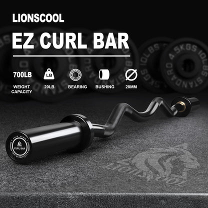 LIONSCOOL 28mm Grip EZ Curl Bar (Black)