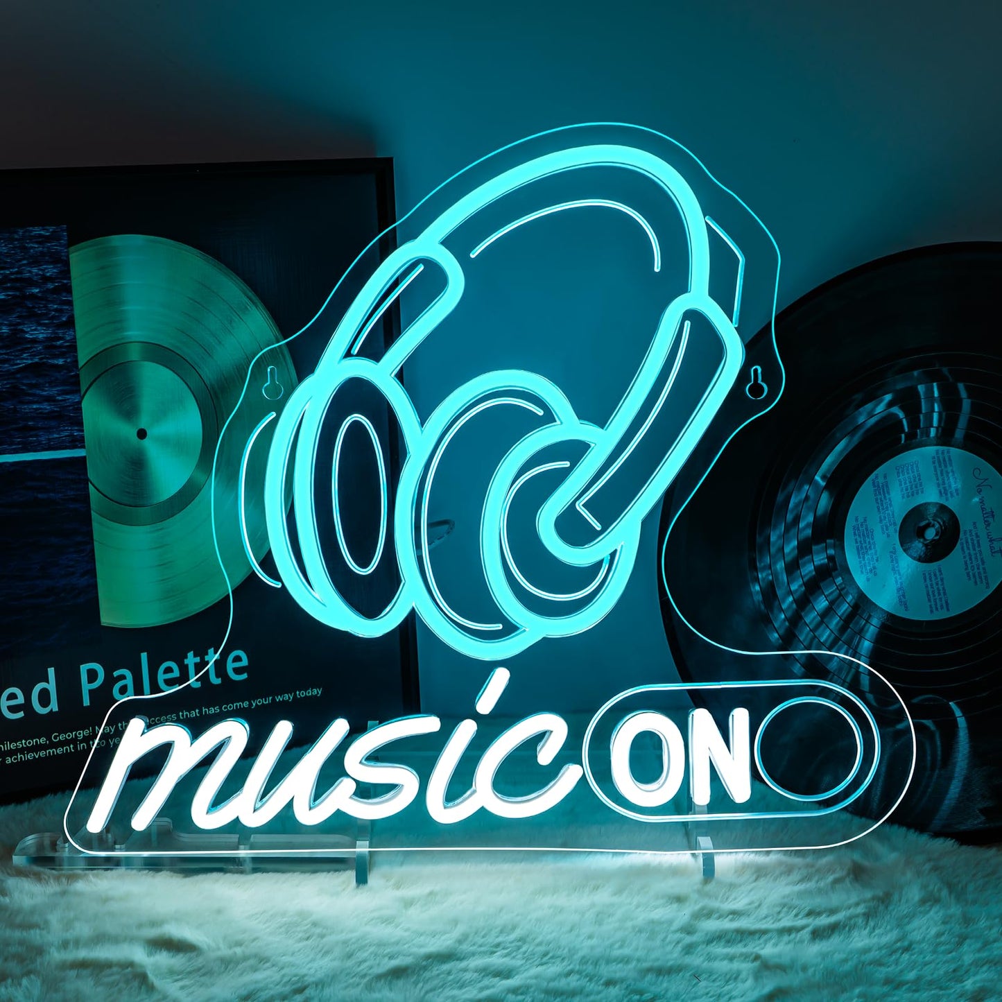 Horseneon Music On Neon Sign Rhythmic LED Wall Decor for DJ Studios, Music Rooms & Gamer Setups, USB-Powered with Adjustable Brightness, Headphones Design
