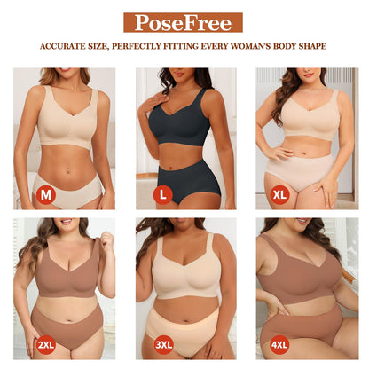 PoseFree Wireless Bras for Women Full Coverage Bra Full Support and Lift No Underwire Back Smoothing Bralette Everyday Bra (Nude,XL)