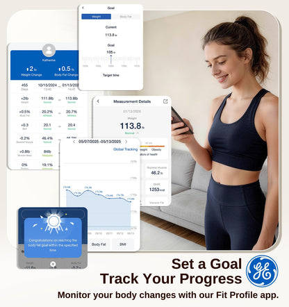 GE Smart Scale for Body Weight: Body Fat, BMI, Digital Bathroom Scale - 14 Body Composition Analyzer Health Monitor, Highly Accurate Bluetooth Weighing Scale with App 400 lb, 11 Inch