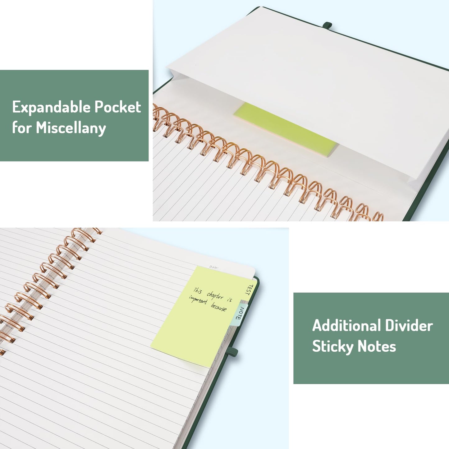 Forvencer Lined Spiral Journal Notebook with 300 Numbered Pages, B5 College Ruled Thick Journals for Writing with 100GSM Paper, Hardcover Notebooks with Contents for Work, School, Women, Men, Dark