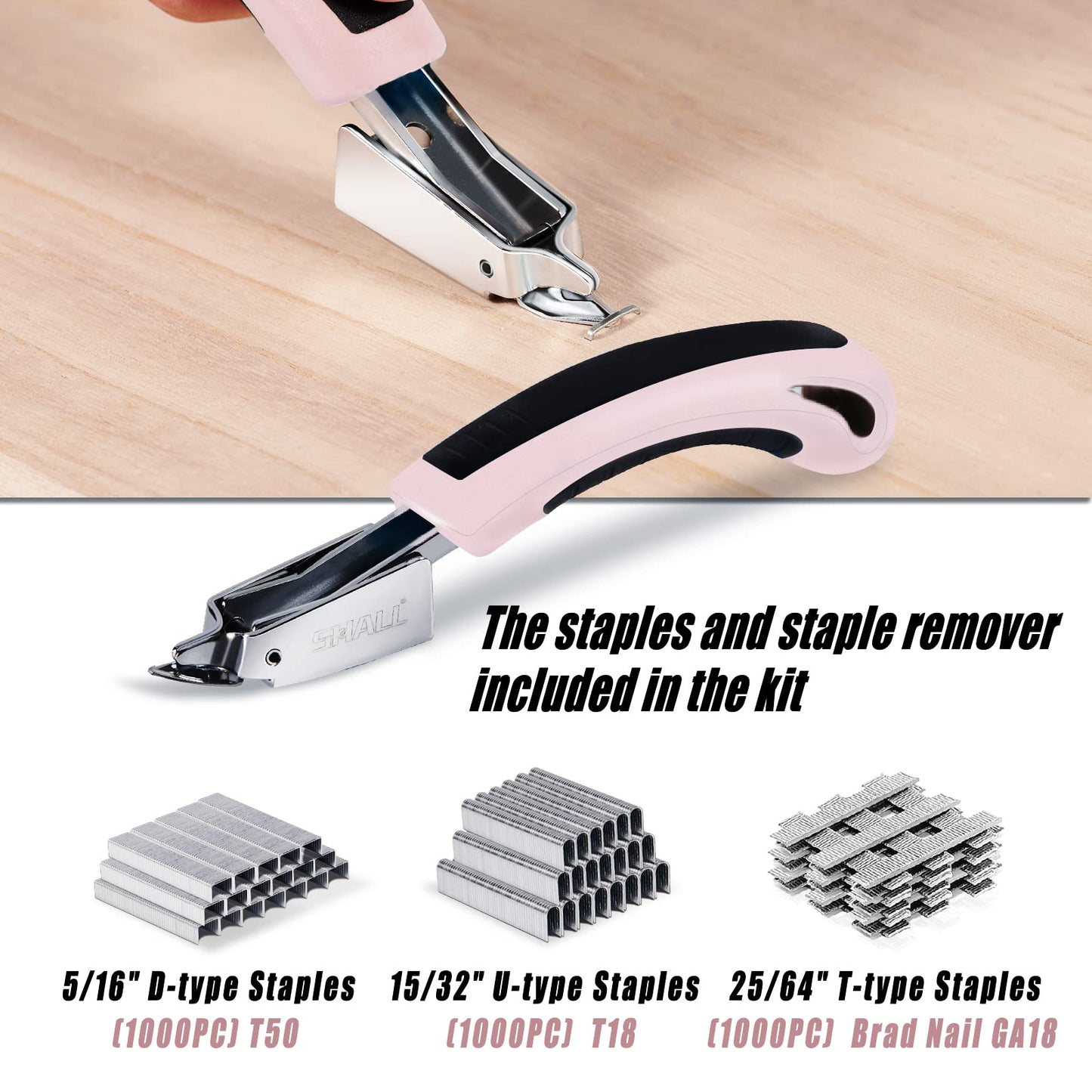 SHALL Staple Gun Heavy Duty, 3-in-1 Upholstery Staple Gun Kit with 3000 Staples, Stapler Remover, Manual Brad Nailer with Specific Staples Outlet Position Indicator