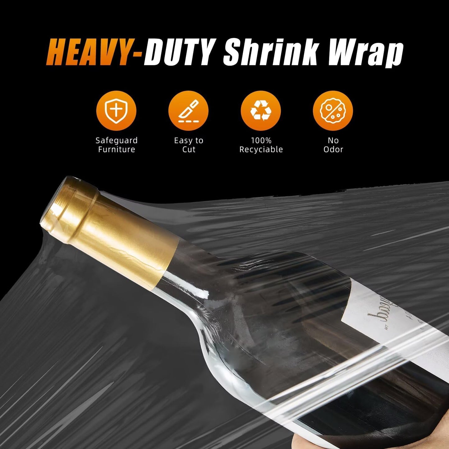 Stretch Film Shrink Wrap for Moving Supplies (15inch, 2 Pack) x 1000ft, Industrial Strength Plastic Wrap Stretch Roll for Pallet Wrapping Shipping Moving Boxes Storage Furniture with Handles, Clear