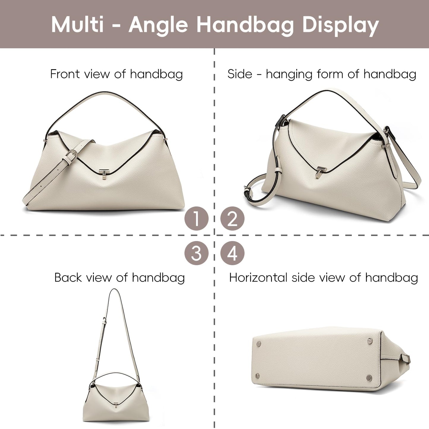 NGGU White Leather Crossbody Bag for Women, Multiple Compartments for Everyday & Travel