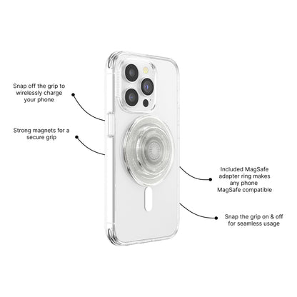 PopSockets Phone Grip for MagSafe with Kickstand, Magnetic Stand, Swappable Top, Secure Hold for iPhone MagSafe Cases, Phone & Tablet Grip - Clear