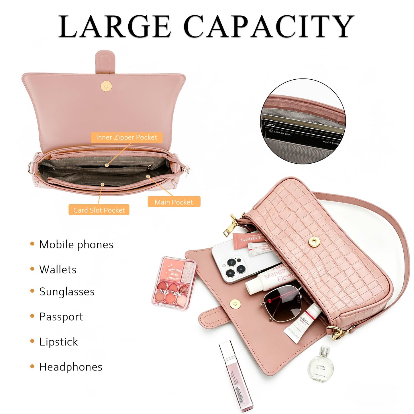 Shoulder Bag for Women Hobo Purses and Handbags Retro Clutch Underarm Purse, Pink