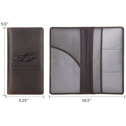 Polare Vintage Full Grain Leather Car Registration and Insurance Card Holder, Vehicle Glove Box Organizer Car Essentials RFID Wallet Case for Driver License, Cards & Documents