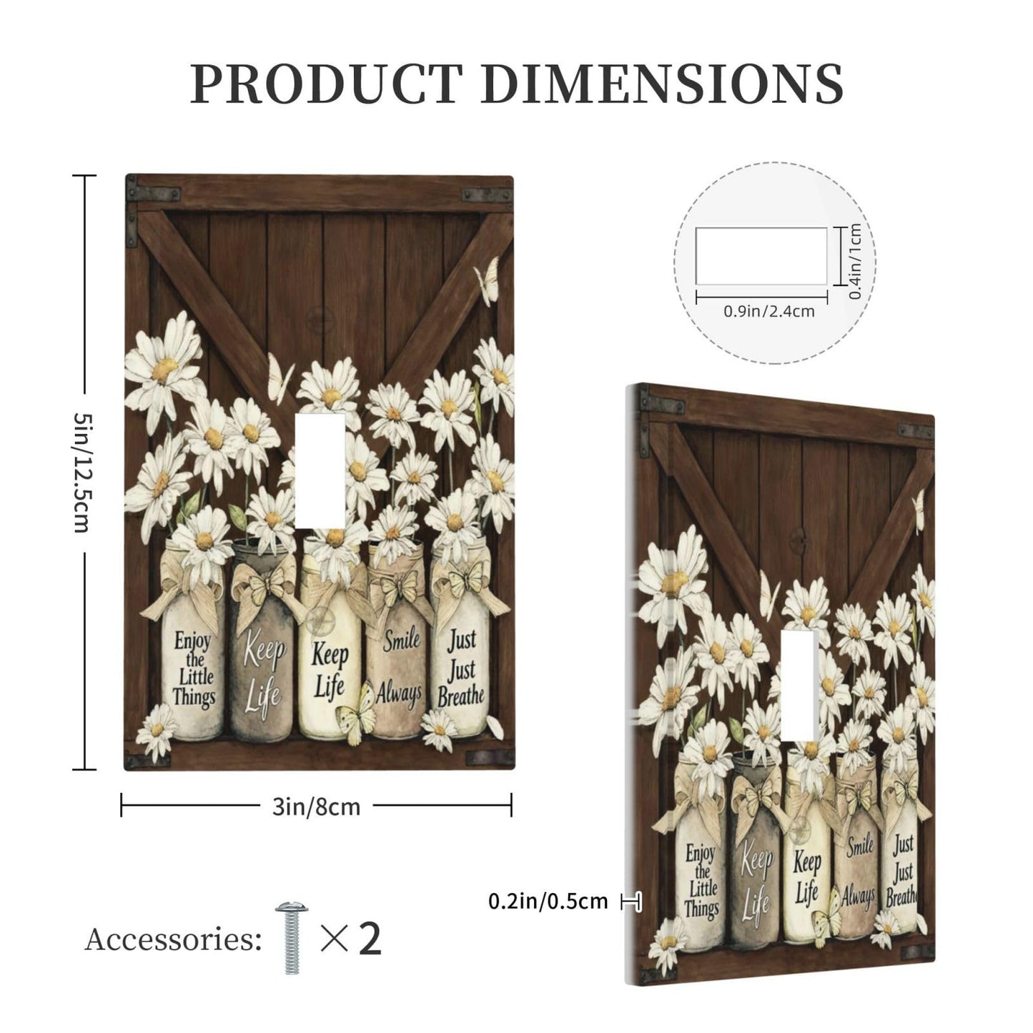 Bvwxzhg Rustic Daisy Light Switch Cover Wall Plate 1 Gang Single Toggle Brown Barn Door Flower Decorative Outlet Covers Electrical Faceplate Switch Plates For Bathroom Kitchen Home