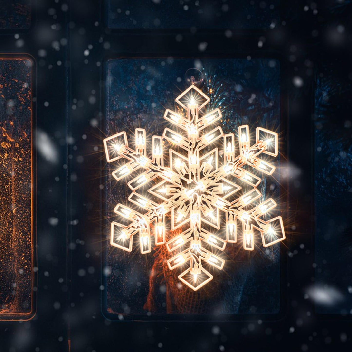 15-Inch Christmas Snowflake Light - Merry Holiday Decoration, Window Silhouette, Double Side Sign Lamp for Indoor Wall Door Glass