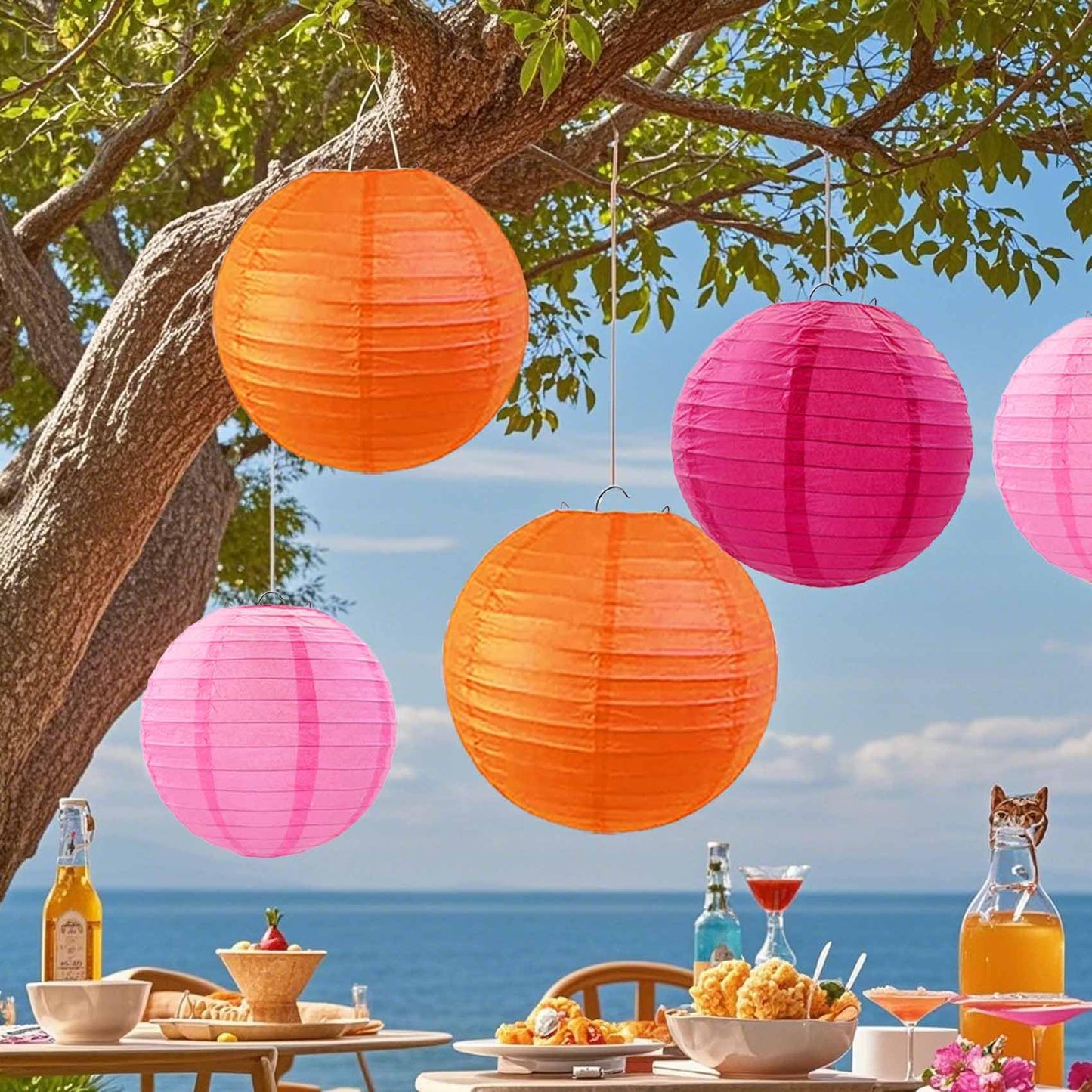 KUNYYI Hot Pink-Orange and Pink Paper Lanterns 12Pcs Hanging Lanterns for Birthday Party, Wedding, Home Decor, Baby Shower Festive Decoration