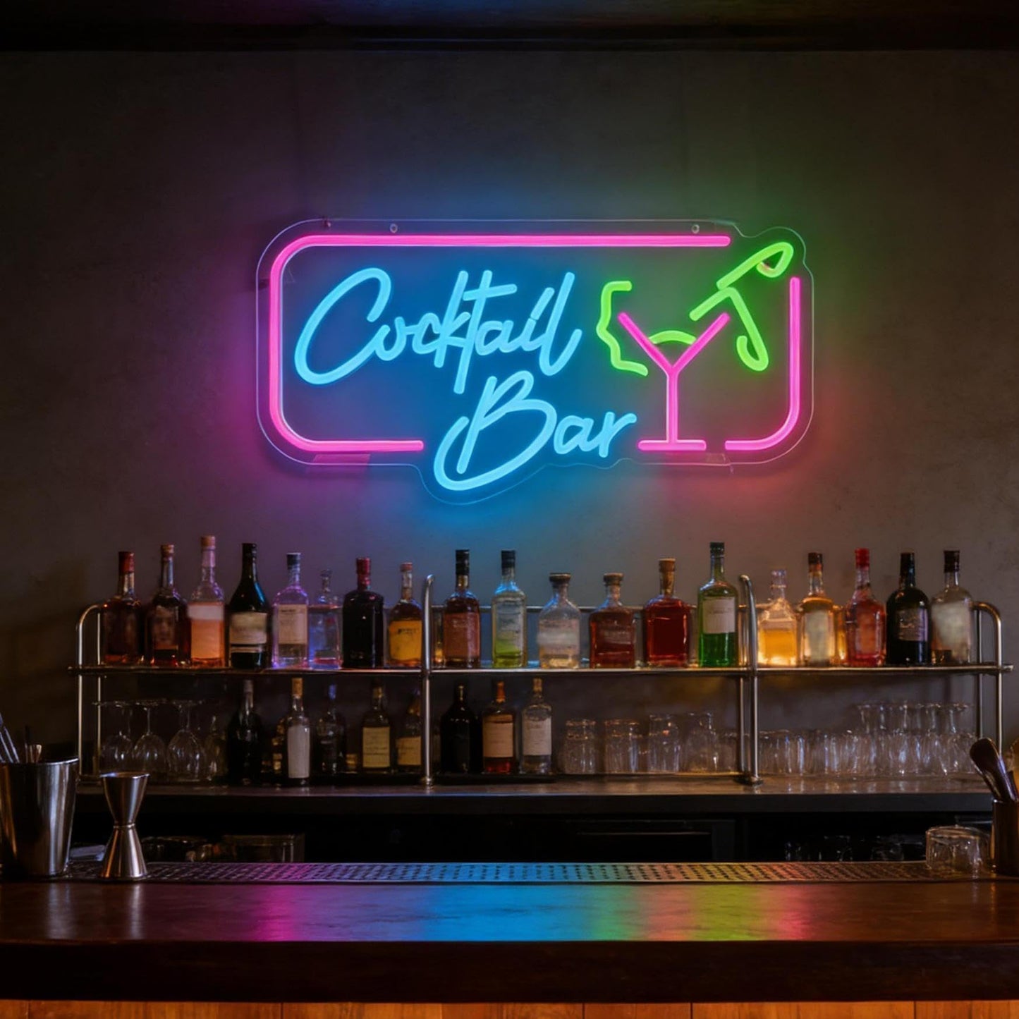 Cocktail Bar LED Neon Sign, Cocktail Glass Shape Light Up Sign, Bar Lounge Home Kitchen Restaurant Wall Table Window Decor, USB Powered Dimmable Neon Light 16.5 x 9.4 In