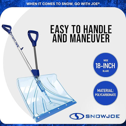 Snow Joe Snow Shovel, Shovelution Strain-Reducing Ice Remover w/ Assist Handle, 18", Blue - Heavy-Duty Blade Tool for Digging and Removing Ice from Driveway, Patio, and Yard, SJ-SHLV02