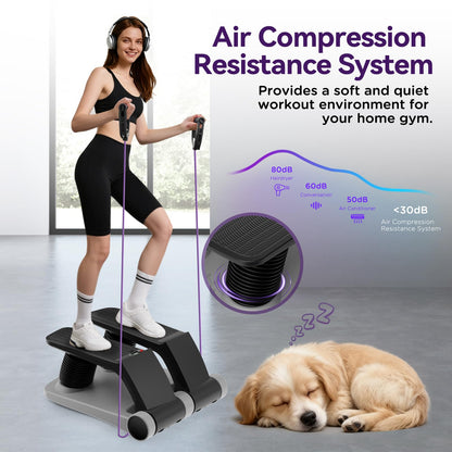 Air Stepper Exercise Machine with Resistance Bands, Stair Stepper with LCD Monitor, Adjustable Resistance Cardio Trainer for Home Workout, Compact Fitness Equipment, 300 lbs Weight Capacity (Gray)
