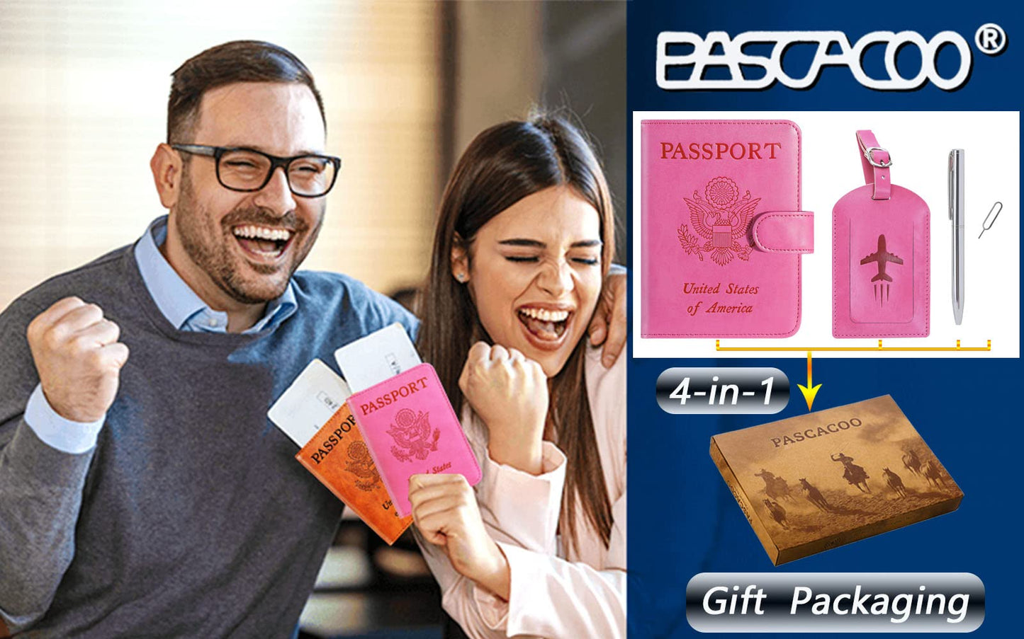 Passport Holder With Luggage Tag Cover Wallet RFID Blocking Leather Case Travel Essentials Accessories Travel Must Have(114#Pink)