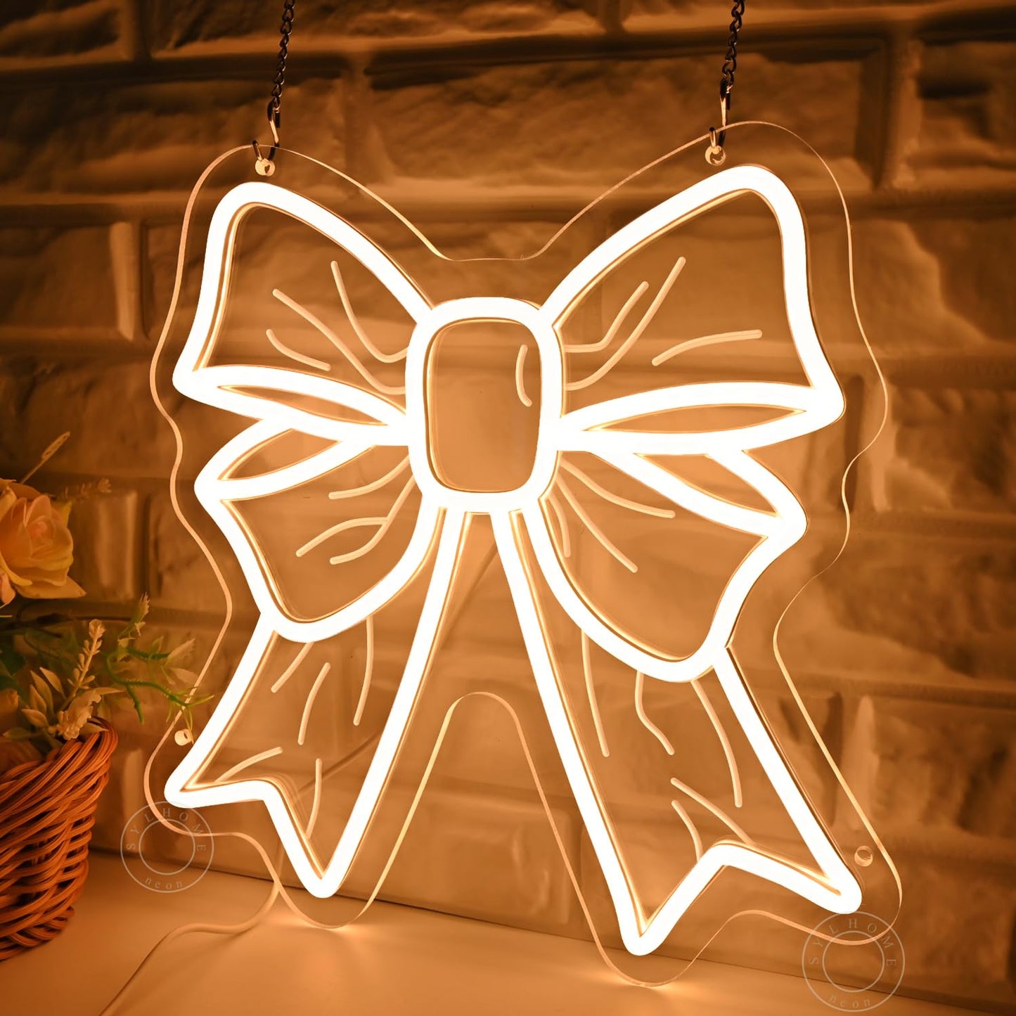 SYLHOME Bow Led Neon Light Sign Cute Girls Kids Bedroom Nursery Game Room Wall Sign Decor Beauty Salon Wedding Birthday Party Backdrop 11.8" X 11.8" USB