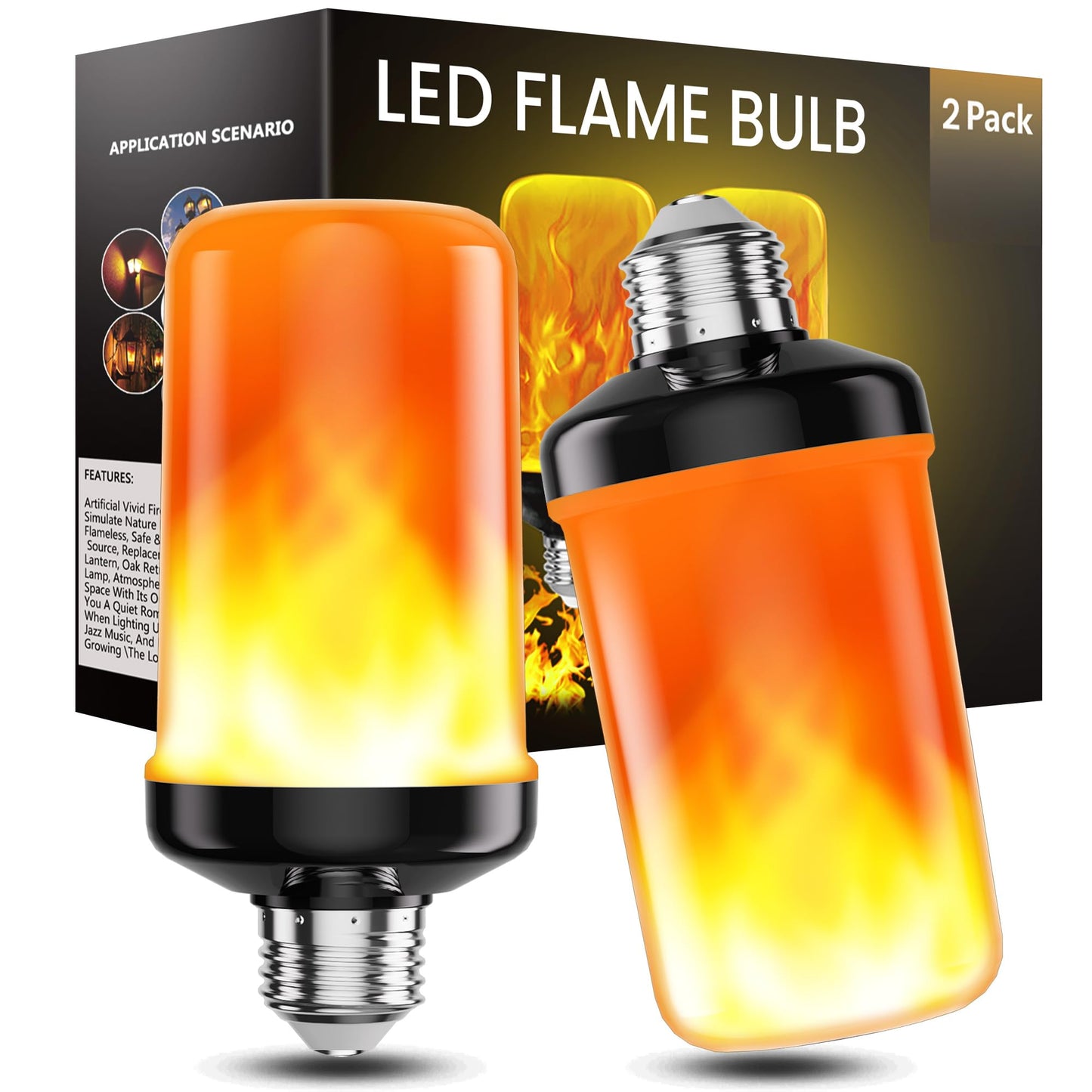 hyrion LED Flame Light Bulbs Outdoor, 4 Modes Flickering Lightbulb with Upside Down Effect, E26 Base Fire Flame Lights Bulb for Halloween Porch Christmas Indoor -2 Pack
