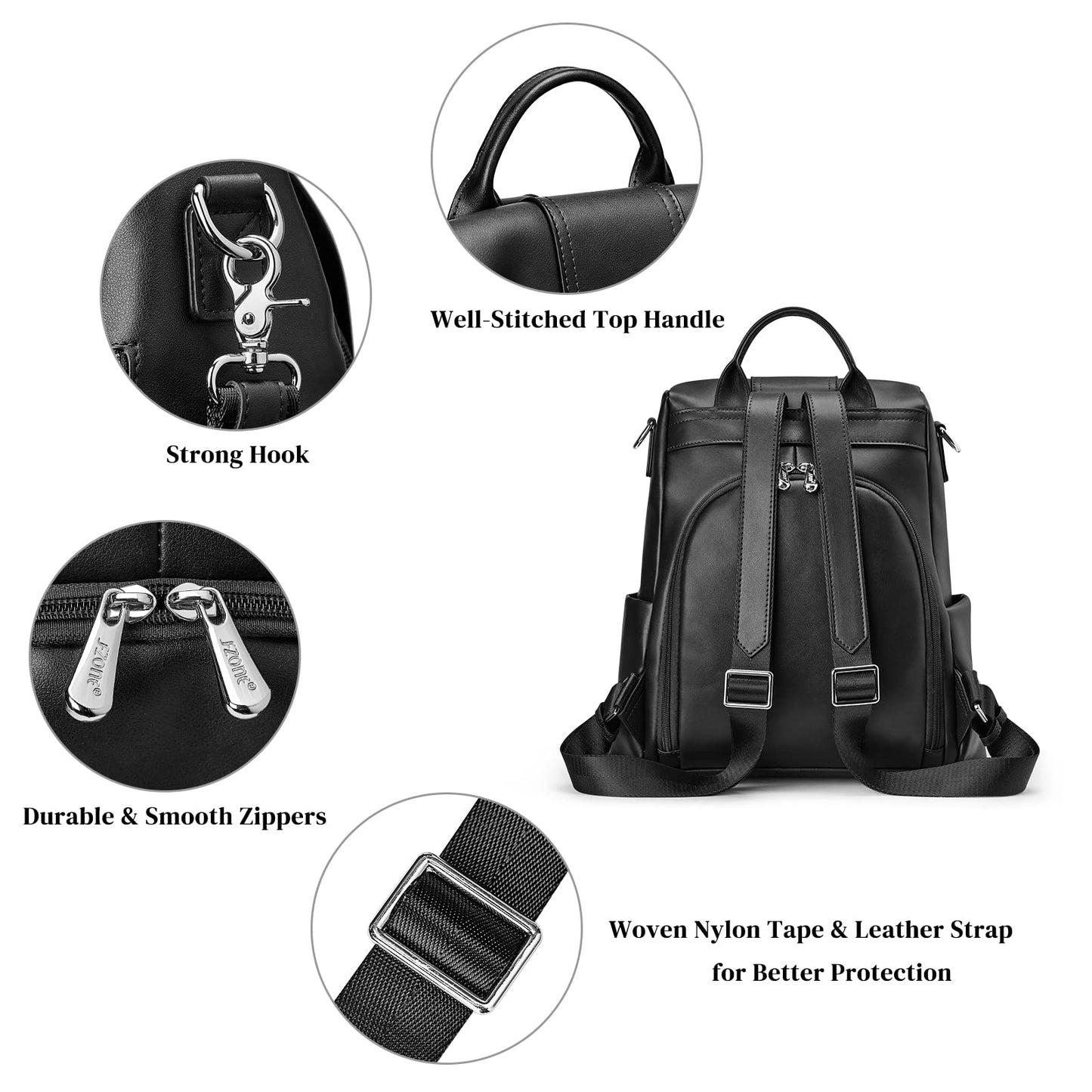 S-ZONE Leather Backpack Purses for Women Antitheft Rucksack Shoulder Bag Medium