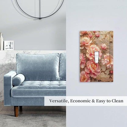 Pink Blooming Flowers Peonies Floral Light Switch Covers 1 Gang Single Toggle Wall Plate Decorative Switchcover Electrical Switchplate for Farmhouse Living Decor