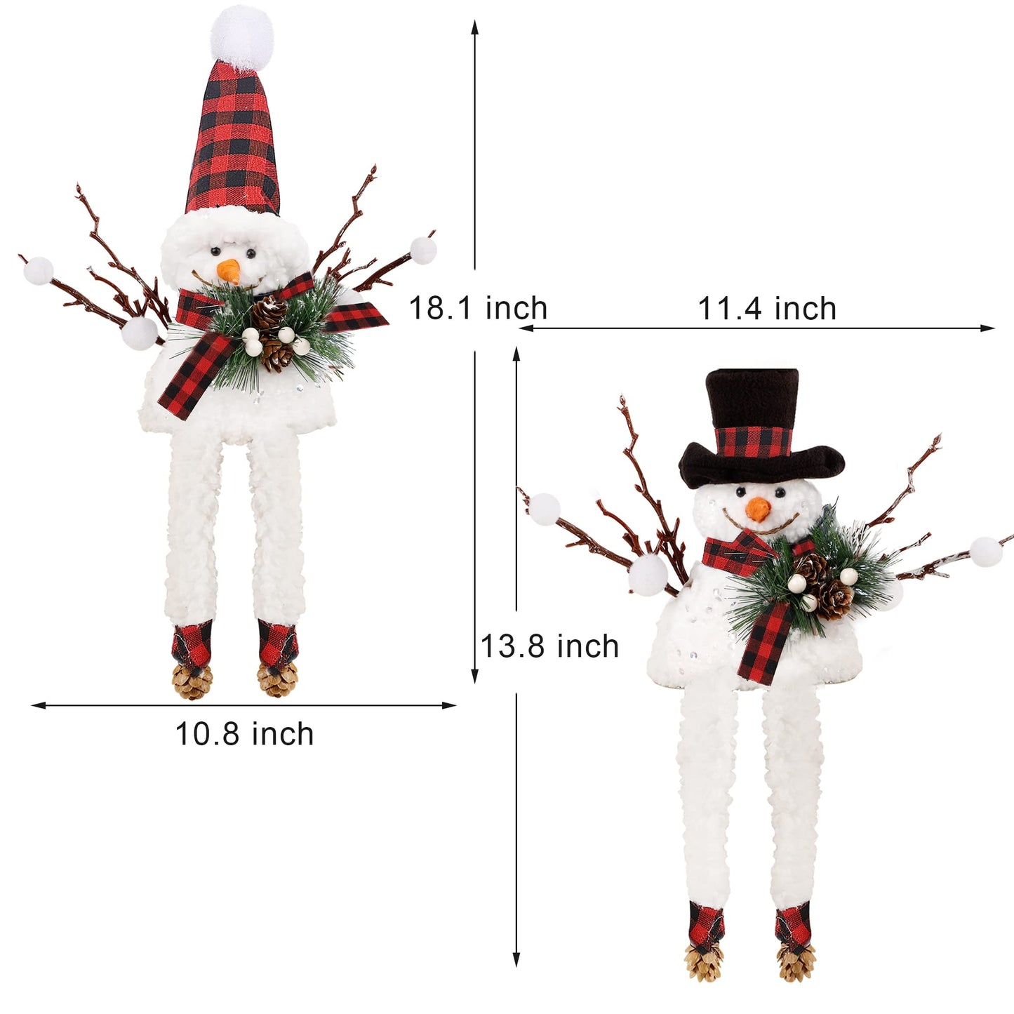 Lulu Home Set of 2 Christmas Snowman Ornaments for Table Mantel Desk Fireplace Home Holiday Decor (Red and Black)
