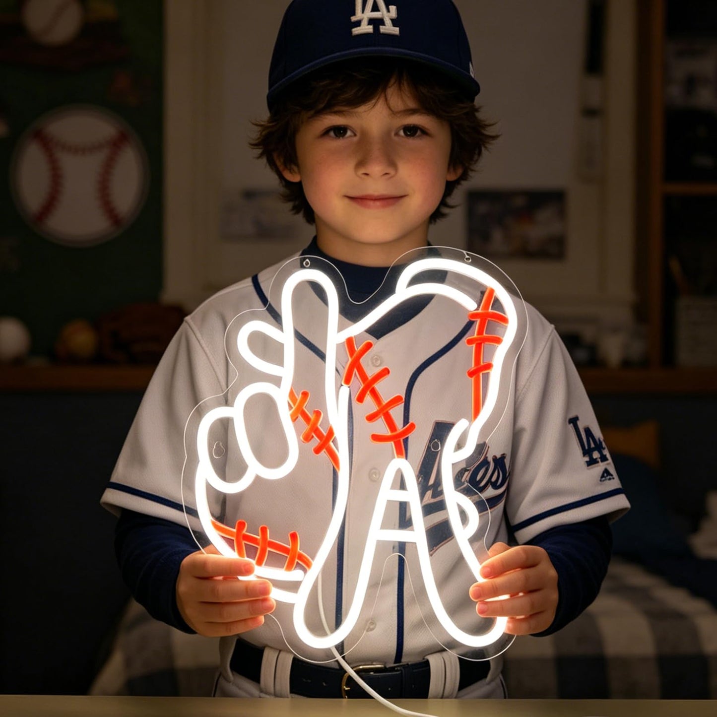 Baseball Neon Sign LA Baseball Neon Sign for Wall Decor LA Gesture Sign USB Dimmable LED Neon Lights for Home Bar Pub Tavern Party Man Cave Club Shops Hotel Store Business Gift