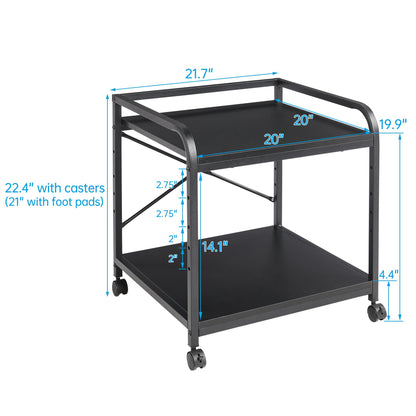 Fannova 2 Tier Under Desk Printer Stand with Storage, 20 Inches Deep Large Printer Table with Height Adjustable Shelf, Rolling Printer Cart with Wheels for Home Office - Black