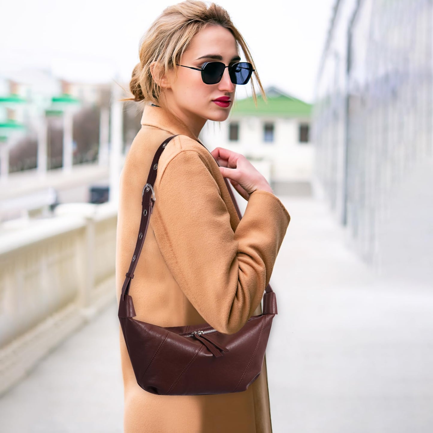 Swgsdh&Hyls Genuine Leather Bags for Women,Hobo Shoulder Bags with Adjustment Strap,Fashion Ladies Crossbody Purse, Casual Satchel (Mocha Mousse)