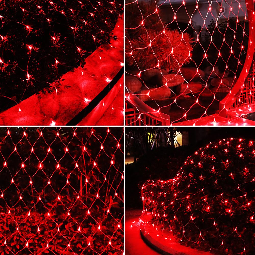 Vicila Net Light Christmas Lights Red, 240 LED Tree Mesh Lights Outdoor Plug in Hanging String Lights for Xmas, Halloween, Garden, Walkway, Bushes Decor-9.8ft x 6.6ft(Red)