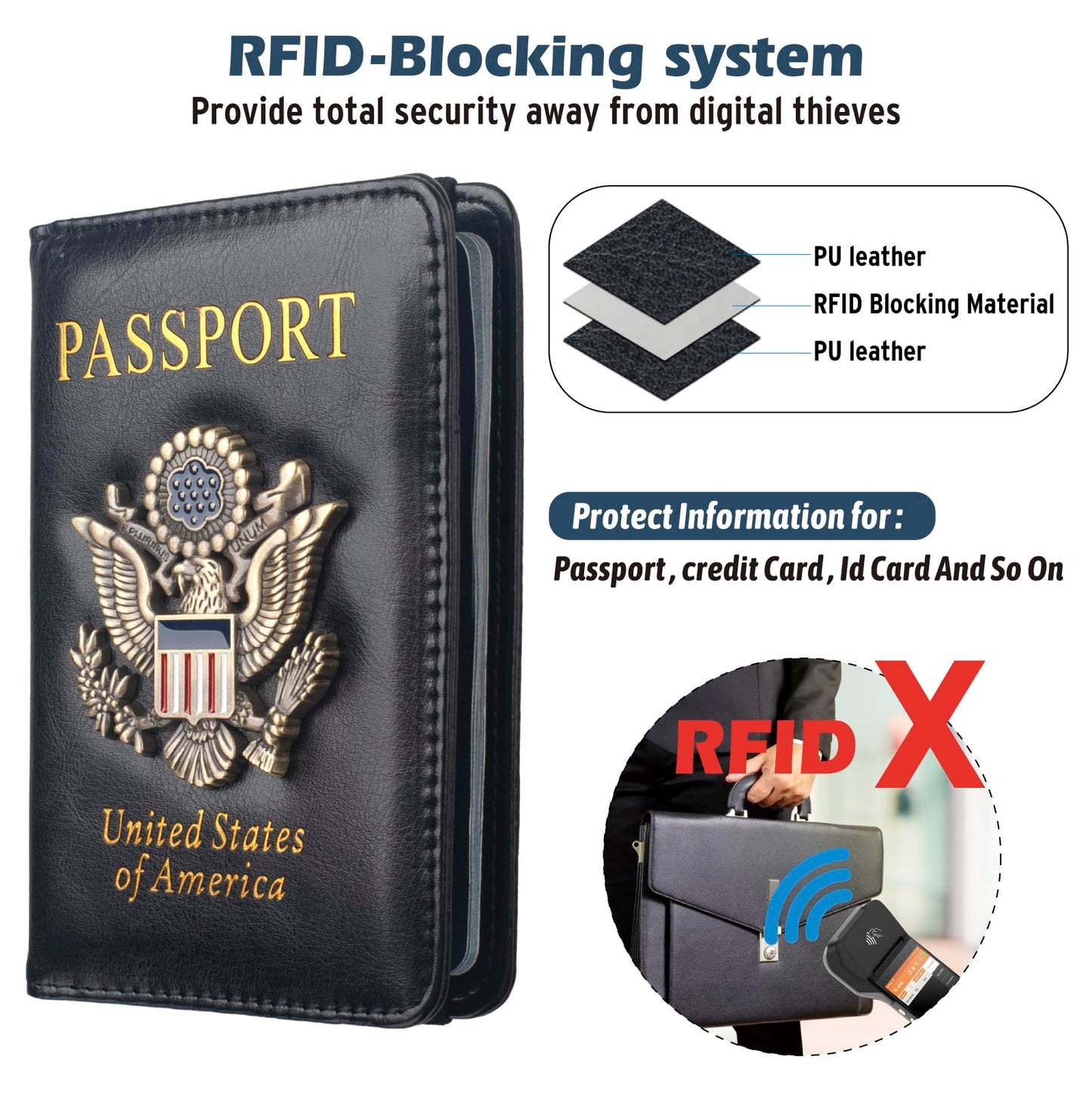 Coowayze Passport Holder Cover for Women Men, Leather US Passport Wallet Case with Vaccine Card Slot for Travel, RFID Passport Book Cover Travel Document Organizer Carrier