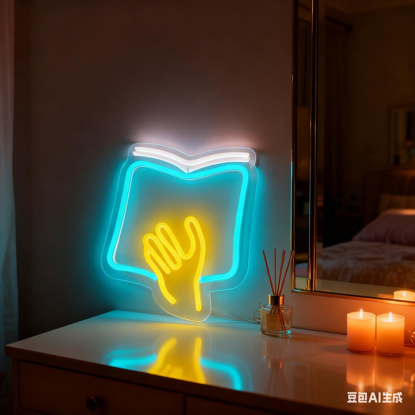 Reading Theme LED Neon Sign, Book with Hand Shape Neon Light, Library Study Room Home Bedroom Wall Table Decor, USB Powered Dimmable Decorative Light 9.8 x 8.5 In