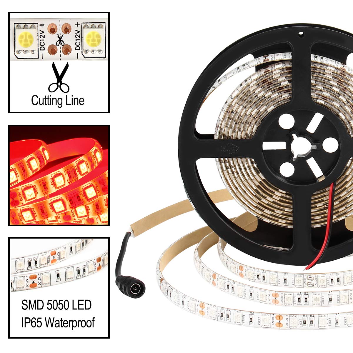 SUPERNIGHT Red LED Strip Lights Waterproof, 16.4ft 300leds Rope Lighting, Flexible Tape for TV, Boat, Vehicles, Cars, Dome, Room