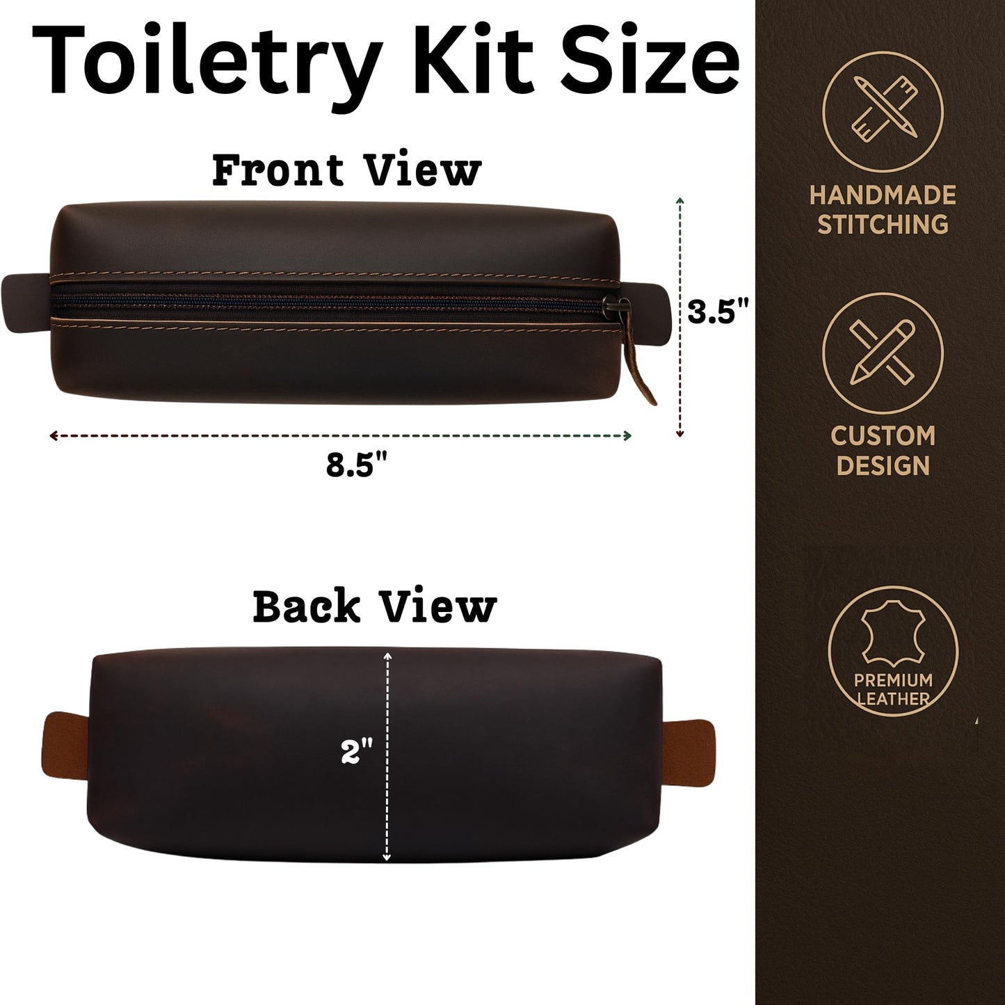 PavinCrafter Genuine Leather Toiletry Bag for Men & Women – Travel Bathroom Organizer Kit, Makeup & Cosmetic Pouch, Compact Dopp Kit with Heavy-Duty Zipper, Handmade Dark Brown Travel Case