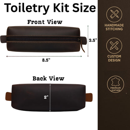 PavinCrafter Genuine Leather Toiletry Bag for Men & Women – Travel Bathroom Organizer Kit, Makeup & Cosmetic Pouch, Compact Dopp Kit with Heavy-Duty Zipper, Handmade Dark Brown Travel Case