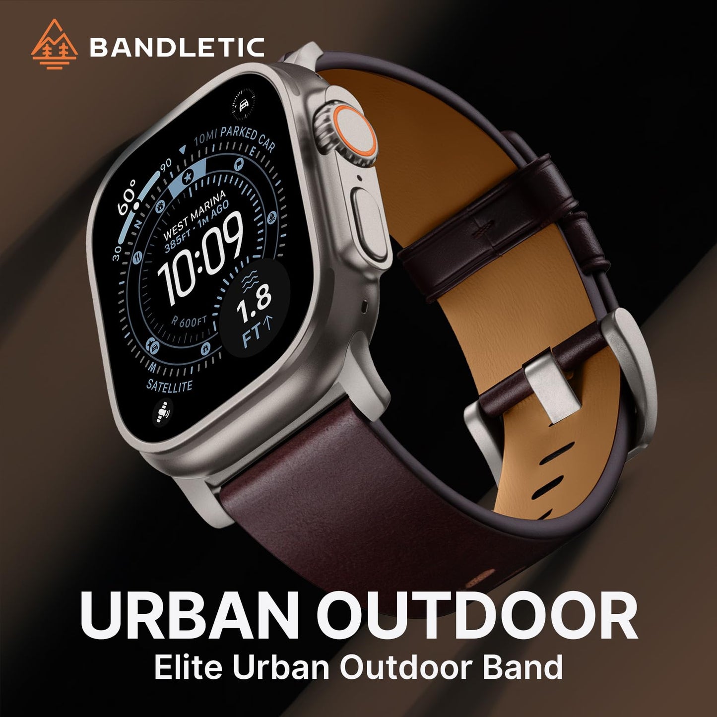 Bandletic Genuine Leather Bands Compatible with Apple Watch Ultra 3 Band for Men Women, Soft Replacement Strap for iWatch 49mm(Ultra 3/2/1),46mm(11/10),45mm(9/8/7),44mm(SE3/SE2/SE/6/5/4),42mm(3/2/1)