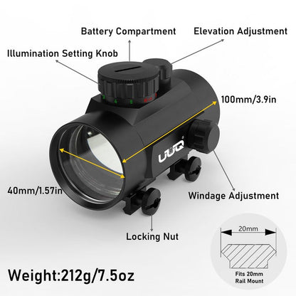 UUQ 1x40mm Reflex Sight, 4MOA Red&Green Dot Sight, Waterproof and Shockproof Gun Sight with 5-Level Brightness, Fits 20mm Rails