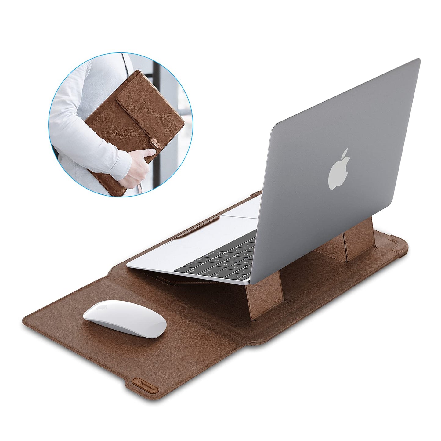 Nillkin Laptop Sleeve 13 inch (3-in-1), MacBook Sleeve with Adjustable Stand & Mouse Pad, 2 Stand Modes, 13 inch Laptop Case, Slim MacBook Accessories for Samsung/Surface/Chromebook/HP 12-14'', Brown