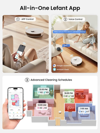 Lefant LiDAR Robot Vacuum and Mop, 450ml Visible Dustbin, Upgraded 190° PSD Obstacle Avoidance, Customized Cleaning, Multi-Floor Mapping, 150 Mins Runtime, WiFi/Alexa/APP, Pet Hair & Carpets, M330 Pro