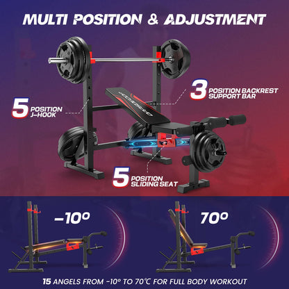 OPPSDECOR 900 LBS Weight Bench Set with Squat Rack, Adjustable Bench Press Set with Leg Extension and Leg Curl, Foldable Flat/Incline/Decline Workout Bench for Home Gym