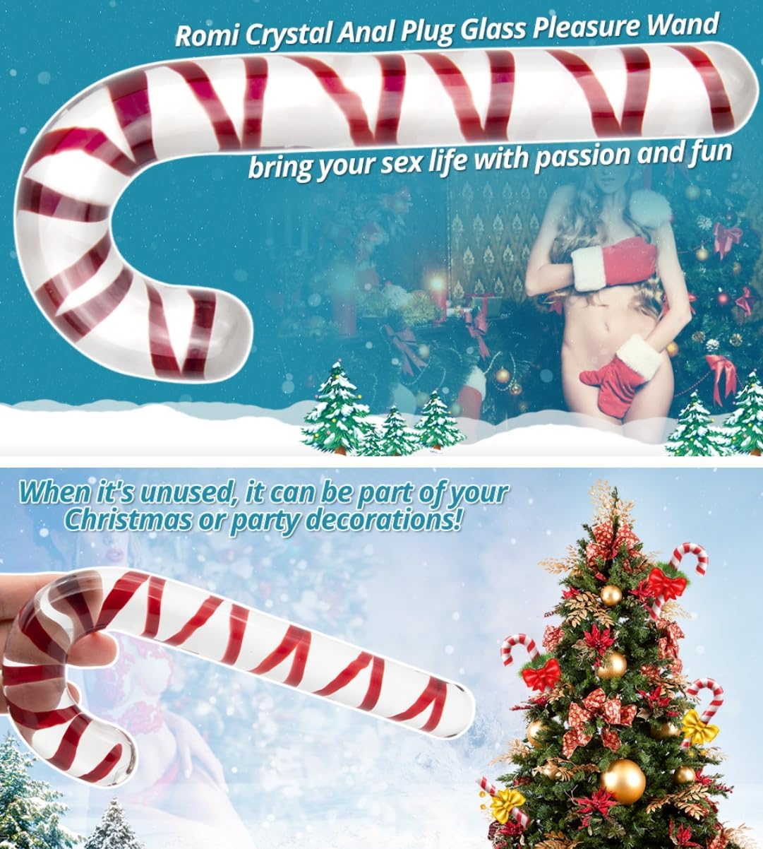 Glass Christmas Cane, Crystal Glass Candy Cane, Suitable for Christmas Tree Decoration DIY (17.5cm)