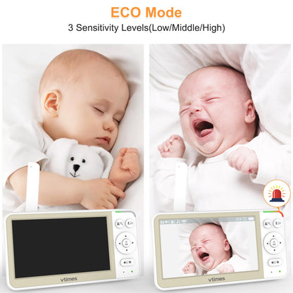 VTimes 5'' Screen Video Baby Monitor with Camera and Audio, 32-Hour Battery, Baby Monitor No WiFi Remote Pan-Tilt-Zoom VOX, Two-Way Talk Night Vision Temperature Display Alarm 8 Lullabies and 1000ft
