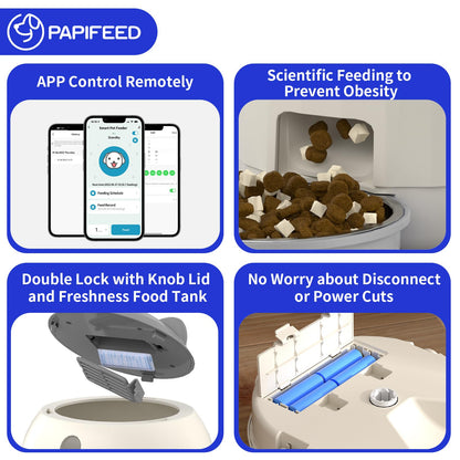 PAPIFEED Automatic Cat Feeder, 2.4G WiFi Auto Cat Food Dispenser with App Control, 3L Auto Pet Feeder with Dual Power Supply, Detachable for Easy Clean for Cats and Small Dogs, Grey